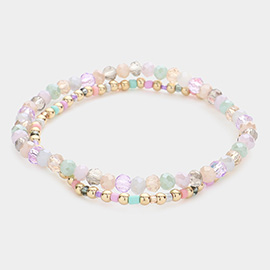 2PCS - Metal Ball Faceted Beaded Stretch Bracelets