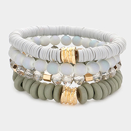 4PCS - Glittered Ball Wood Heishi Beaded Stretch Bracelets