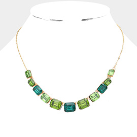 Emerald Cut Stone Link Necklace