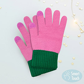 Color Block Ribbed Touch Smart Gloves