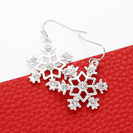 Stone Embellished Metal Snowflake Dangle Earrings