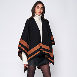 Striped Shoulder Strap Ruana Poncho
