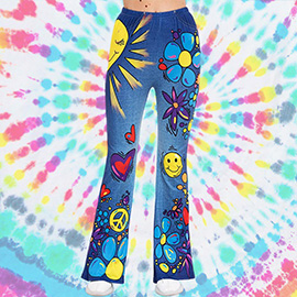 Sun Flower Smile Heart Peace Sign 80's Hippie Leggings