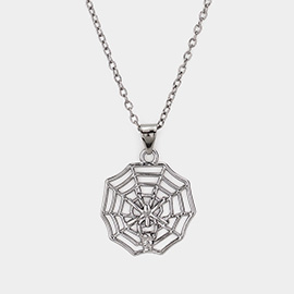 Metal Spider Cobweb Pendant Long Necklace