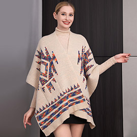 Boho Patterned Front Pockets Poncho