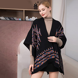 Boho Patterned Front Pockets Poncho