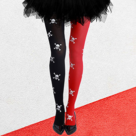 Skull Patterned Two Tone Halloween Costume Tights