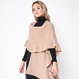 Reversible Ruffle Sleeves Knit Ruana Poncho