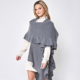 Reversible Ruffle Sleeves Knit Ruana Poncho