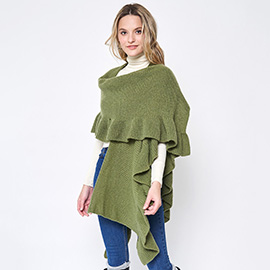 Reversible Ruffle Sleeves Knit Ruana Poncho