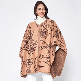 Floral Patterned Woven Ruana Poncho