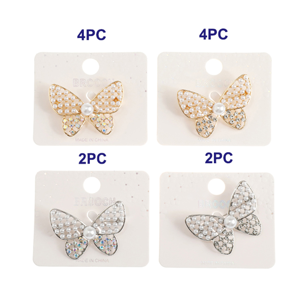 12PCS - Pearl Rhinestone Embellished Butterfly Pin Brooches