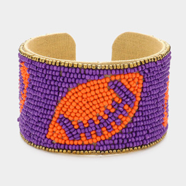 Game Day Seed Beaded Football Accented Cuff Bracelet