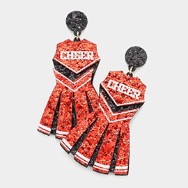 Game Day Cheer Message Glittered Cheerleading Uniform Dangle Earrings