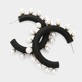 Pearl Trimmed Wood Hoop Earrings