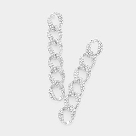 Rhinestone Embellished Metal Chain Link Dangle Earrings