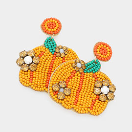 Felt Back Stone Seed Beaded Pumpkin Dangle Earrings