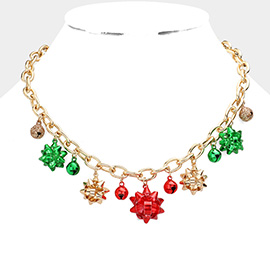 Christmas Gift Bow Jingle Bell Station Necklace