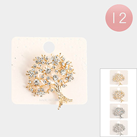 12PCS - Stone Embellished Tree of Life Pin Brooches
