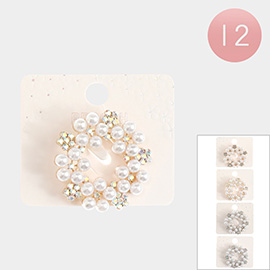 12PCS - Pearl Flower Accented Pin Brooches