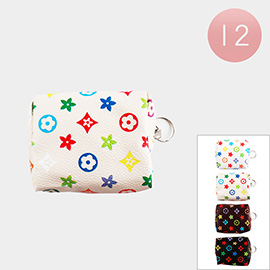 12PCS - Patterned Faux Leather Coin Purse Keychains