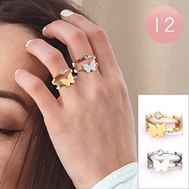 12PCS - Rhinestone Pointed Butterfly Split Stainless Steel Rings