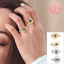 12PCS - Evil Eye Centered Round Heart Stainless Steel Rings