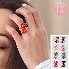 12PCS - Marquise Stone Cluster Leaf Rings