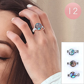 12PCS - Round Abalone Stainless Steel Rings
