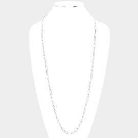 Geometric Brass Metal Open Oval Link Long Necklace