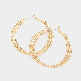 Brass Metal Triple Layered Hoop Earrings