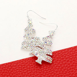 Rhinestone Embellished Christmas Tree Dangle Earrings