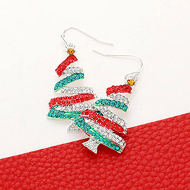 Rhinestone Embellished Christmas Tree Dangle Earrings
