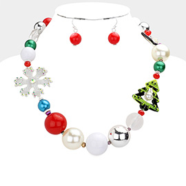 Christmas Tree Snowflake Star Pearl Beaded Necklace