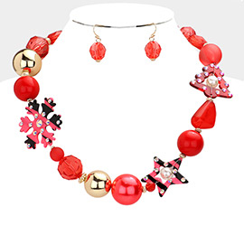 Christmas Tree Snowflake Star Pearl Beaded Necklace