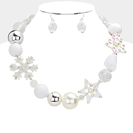 Christmas Tree Snowflake Star Pearl Beaded Necklace