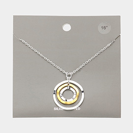 Silver Plated Wavy Open Metal Circle Link Pendant Necklace