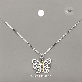 Silver Plated Metal Butterfly Pendant Necklace