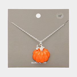 Silver Plated Pumpkin Pendant Necklace