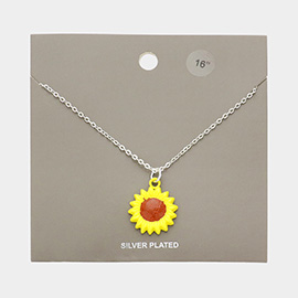 Silver Plated Sunflower Pendant Necklace