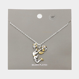 Silver Plated Cheerleader Pendant Necklace