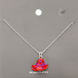 Silver Plated Red Hat Pendant Necklace