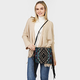 Aztec Patterned Tassel Wristlet Clutch / Crossbody Bag