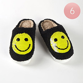 6Pairs - Reversible Sequin Smile Soft Home Indoor Floor Slippers