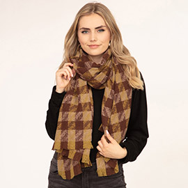 Mixed Houndstooth Patterned Oblong Scarf