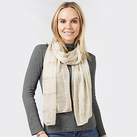 Plaid Check Patterned Lurex Sheer Crinkle Oblong Scarf