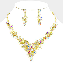 Marquise Stone Accented Leaf Cluster Evening Necklace
