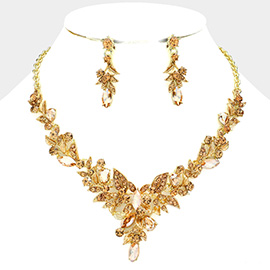 Marquise Stone Accented Leaf Cluster Evening Necklace