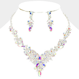 Marquise Stone Accented Leaf Cluster Evening Necklace