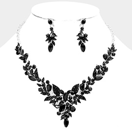 Marquise Stone Accented Leaf Cluster Evening Necklace
